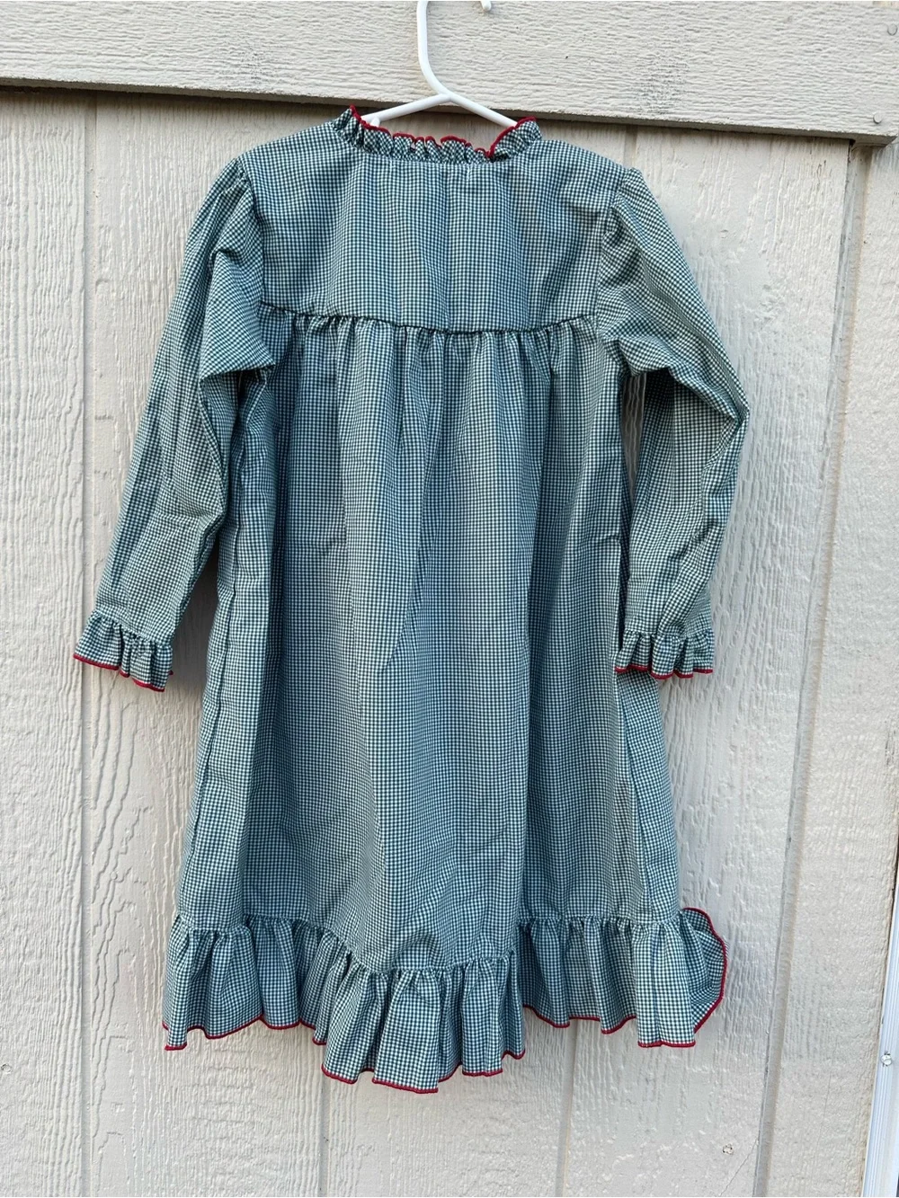 Sweet Dreams Green Gingham Nightgown with Red Trim and Monogram